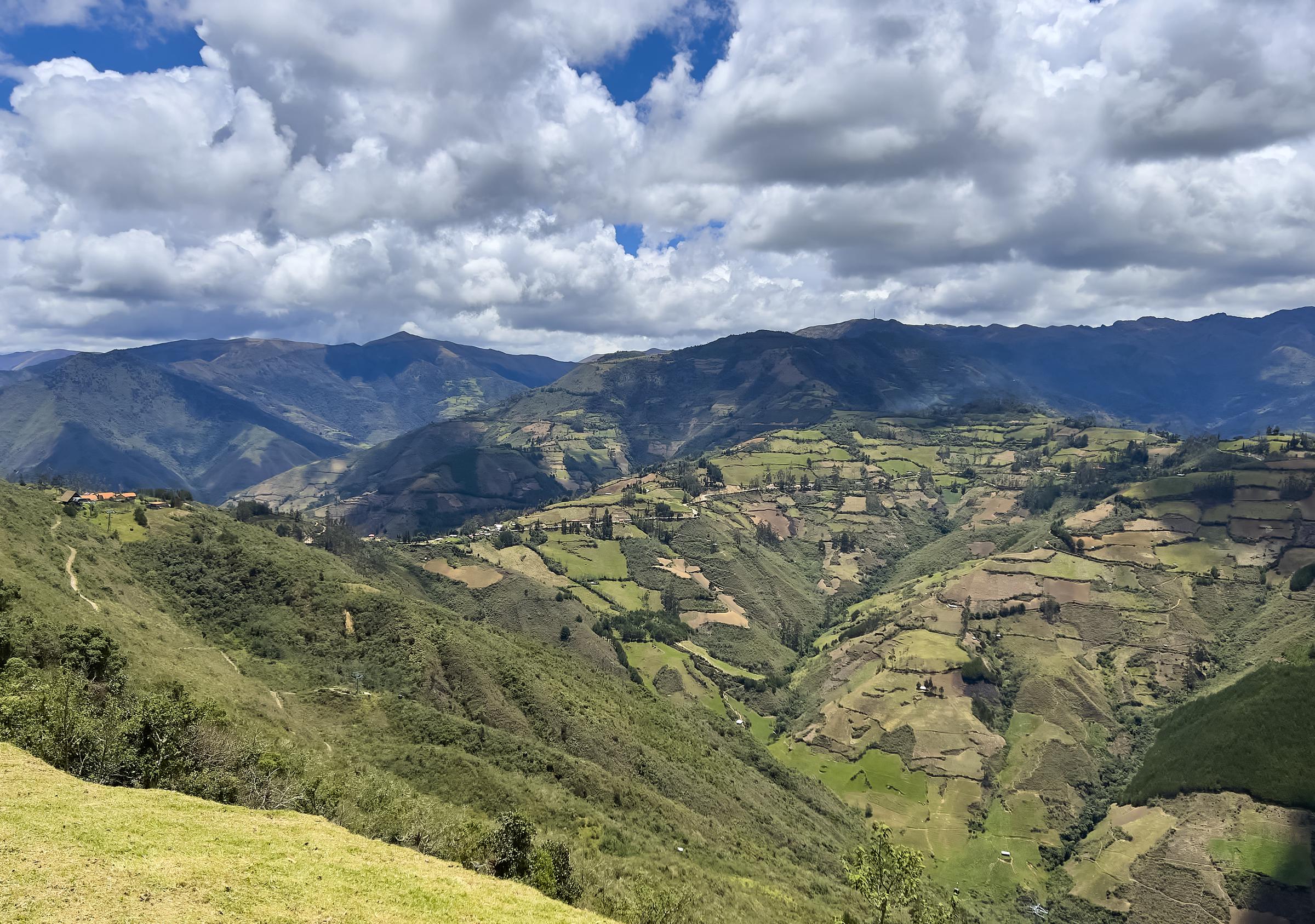A panoramic view of Andes mountain highlands with patchwork farmland and green valleys at an altitude of 3.000 meter seen from the archeological complex Kuelap on October 19, 2025 in Nuevo Tingo, Peru | Source: Getty Images