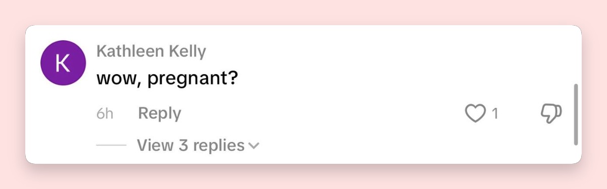 One social media user fueled speculation about the actress's appearance, asking, "wow, pregnant?" However, there has been no confirmation of a pregnancy, and the comment remains an unsubstantiated assumption. | Source: TikTok/@people