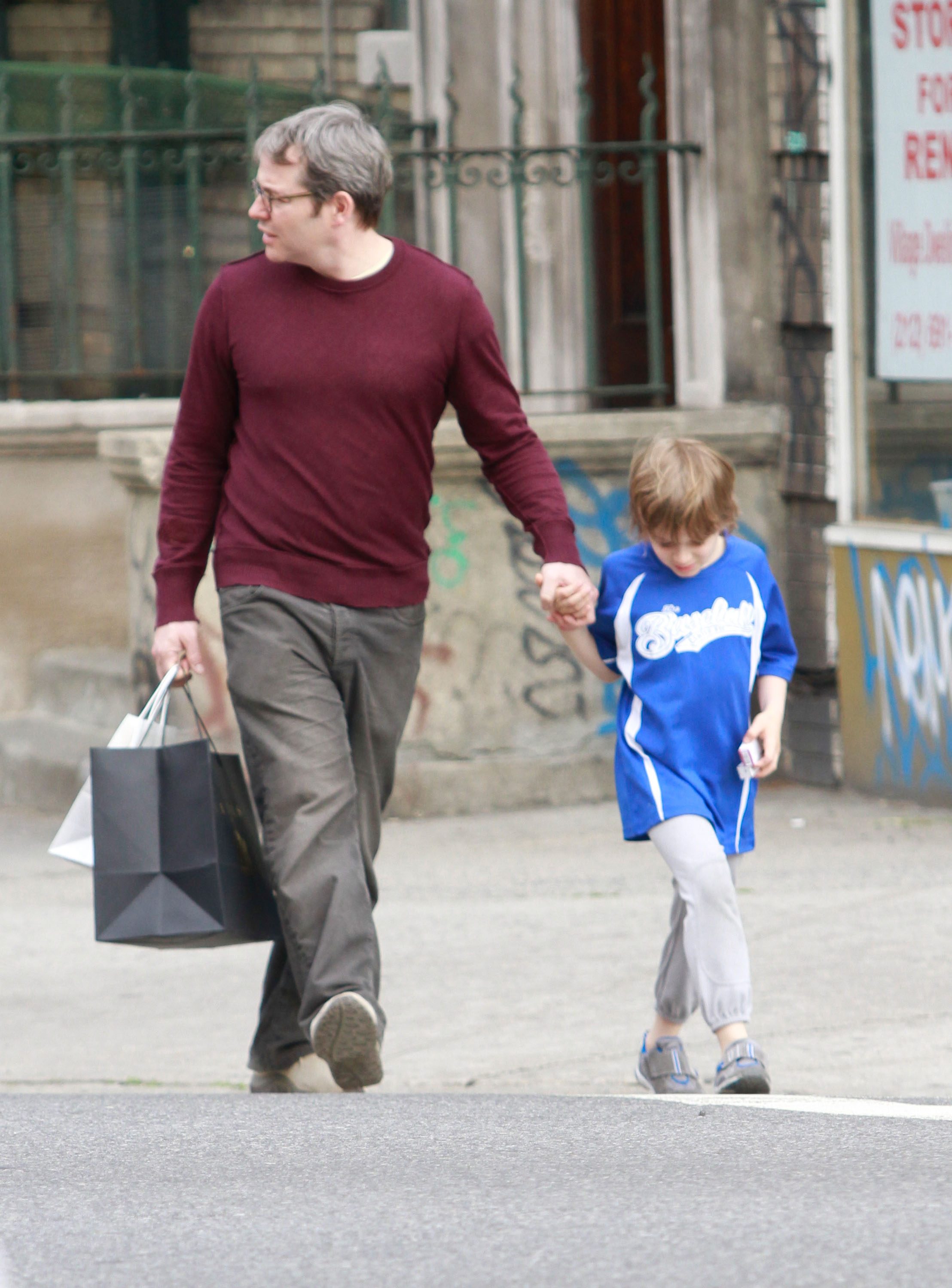 Matthew also handled school runs, including an April 2011 morning when he accompanied James to his West Village school. | Source: Getty Images.